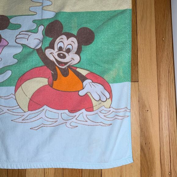 Vintage 90’s A Disney Exclusive Bath & Beach Towel Mickey Mouse Surfing Tubing - Picture 6 of 16